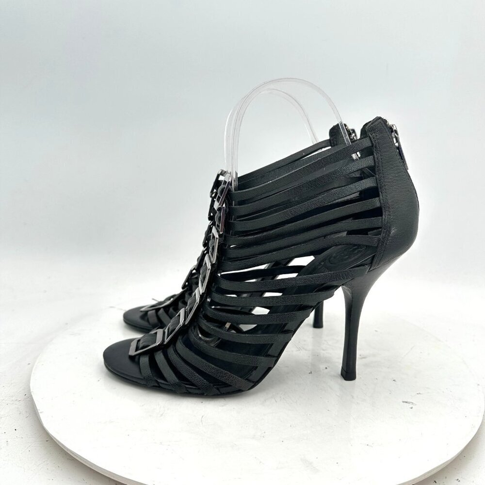 Tory Burch Women Size 7.5M Black Leather Strappy Black Heels Stiletto Shoes